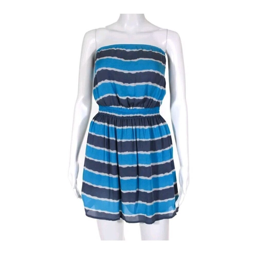 Scoop NYC Strapless Silk Dress Blue Size Small Lined Elastic Waist